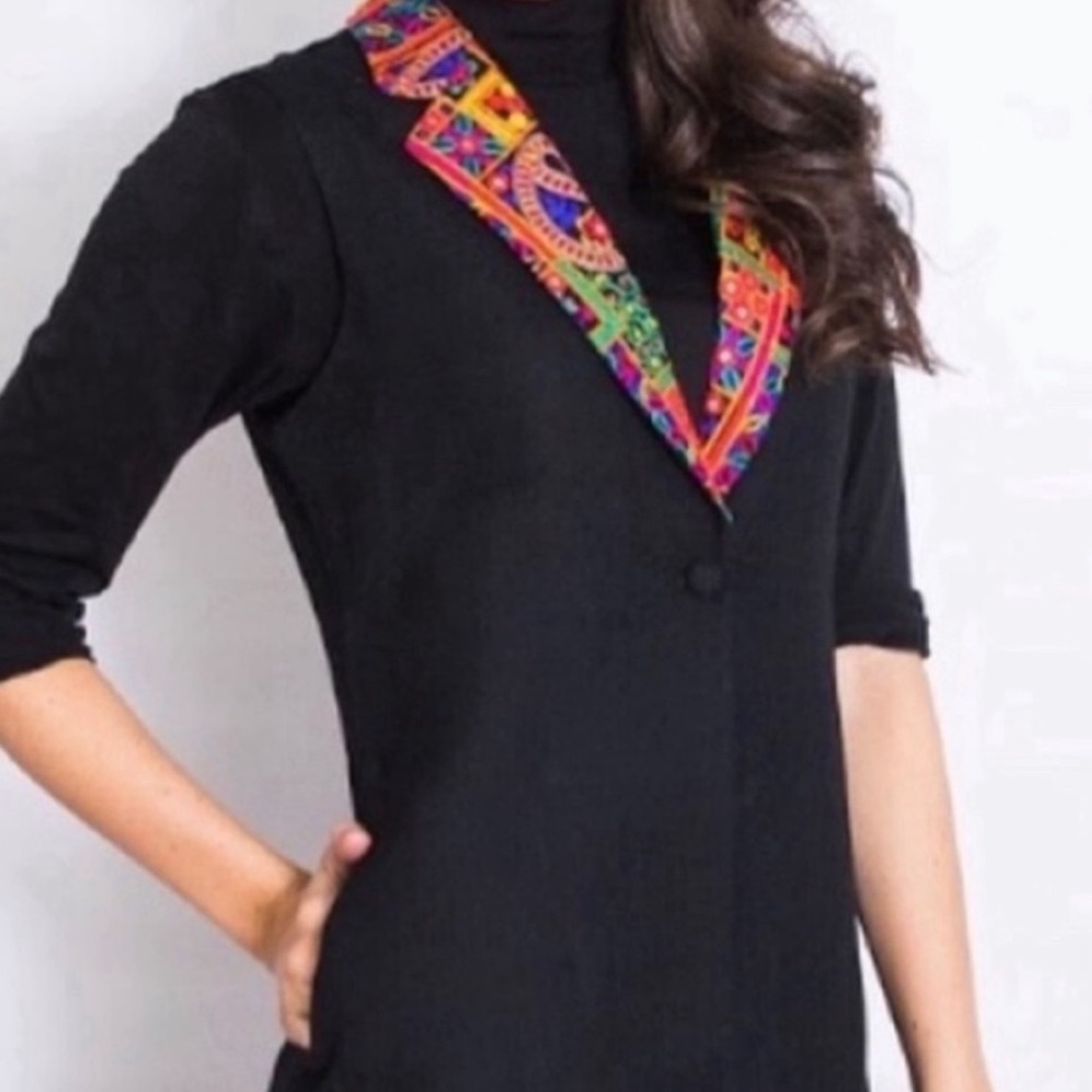 Kutchi mirror work Wool designer sleeveless coat S
